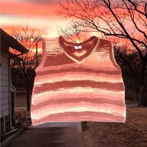 Striped Sleeveless Sweater Vest Pink Orange Cream Maroon fall